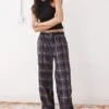 Monki Wide Leg Trouser With Boxer Waistband In Blue Check For Women