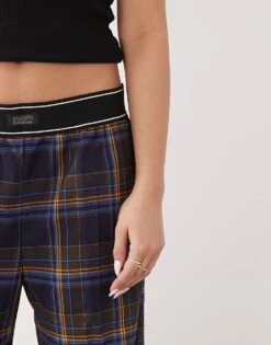 Monki Wide Leg Trouser With Boxer Waistband In Blue Check For Women -Monki Shop 208105023 4