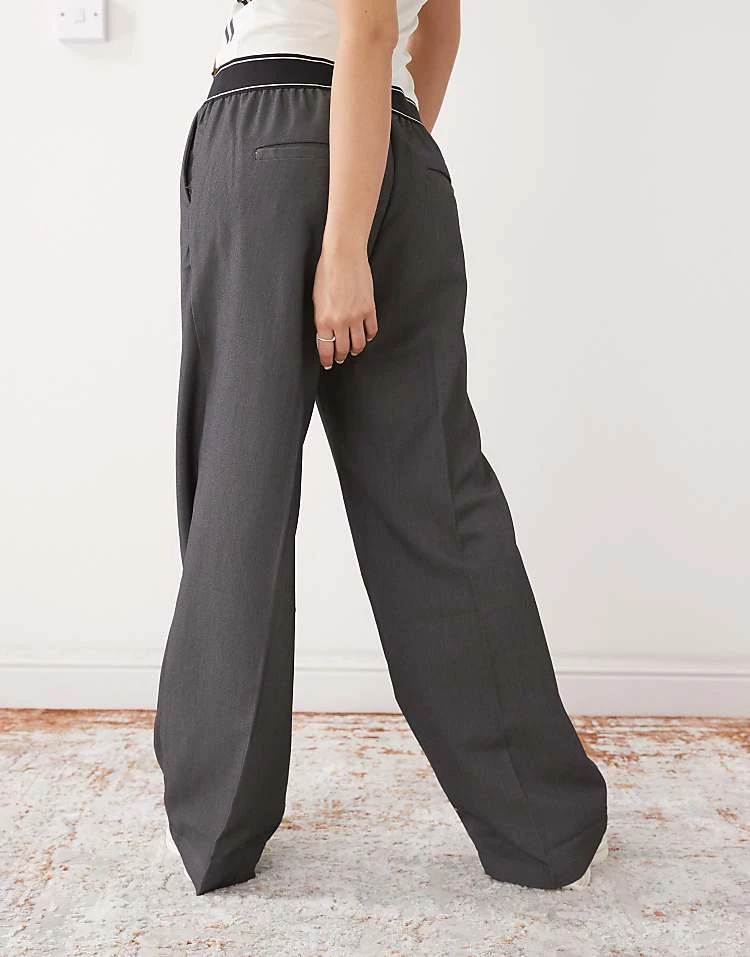 Monki Wide Leg Trouser With Boxer Waistband In Grey Marl For Women 5 Monki Wide Leg Trouser With Boxer Waistband In Grey Marl For Women - Image 3