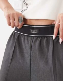 Monki Wide Leg Trouser With Boxer Waistband In Grey Marl For Women 11 Monki Wide Leg Trouser With Boxer Waistband In Grey Marl For Women -Monki Shop 208105032 4