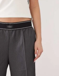 Monki Wide Leg Trouser With Boxer Waistband In Grey Marl For Women 12 Monki Wide Leg Trouser With Boxer Waistband In Grey Marl For Women -Monki Shop 208105032 5