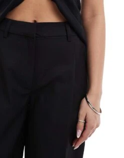 Monki High Waist Wide Leg Trousers With Front Pleat In Black For Women -Monki Shop 208133878 3
