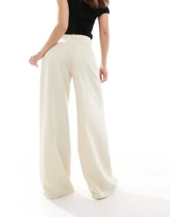 Monki High Waist Wide Leg Trousers With Front Pleat In Beige For Women -Monki Shop 208133965 3