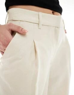 Monki High Waist Wide Leg Trousers With Front Pleat In Beige For Women -Monki Shop 208133965 4