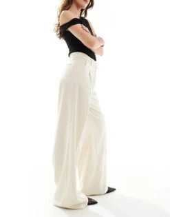 Monki High Waist Wide Leg Trousers With Front Pleat In Beige For Women -Monki Shop 208133965 5