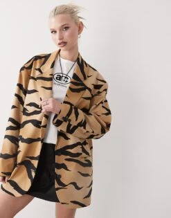 Monki Oversized Blazer In Tiger Print For Women -Monki Shop 208134055 1 tiger 1