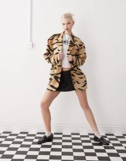 Monki Oversized Blazer In Tiger Print For Women -Monki Shop 208134055 2