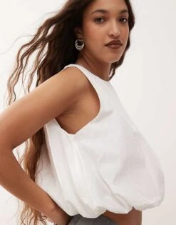 Monki Poplin Bubble Top In White For Women -Monki Shop 208134115 1 white 1
