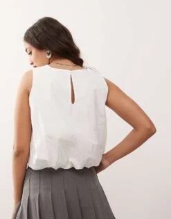 Monki Poplin Bubble Top In White For Women -Monki Shop 208134115 4