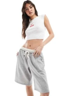 Monki Jersey Jorts With Elastic Waistband In Grey Marl For Women -Monki Shop 208134628 2