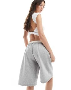 Monki Jersey Jorts With Elastic Waistband In Grey Marl For Women -Monki Shop 208134628 4