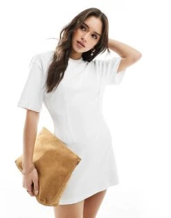 Monki T-shirt Dress With Cinched Waist In White For Women