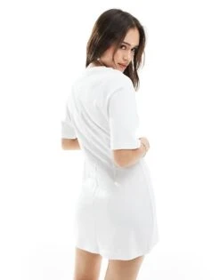 Monki T-shirt Dress With Cinched Waist In White For Women -Monki Shop 208134703 3