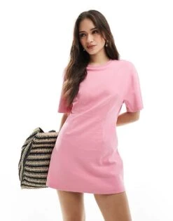 Monki T-shirt Dress With Cinched Waist In Pink For Women -Monki Shop 208135454 3