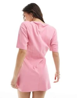 Monki T-shirt Dress With Cinched Waist In Pink For Women -Monki Shop 208135454 4