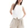 Monki Linen Shorts In Beige Exclusive To ASOS For Women