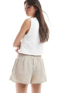 Monki Linen Shorts In Beige Exclusive To ASOS For Women -Monki Shop 208162129 3