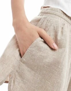 Monki Linen Shorts In Beige Exclusive To ASOS For Women -Monki Shop 208162129 4
