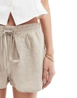 Monki Linen Shorts In Beige Exclusive To ASOS For Women -Monki Shop 208162129 5