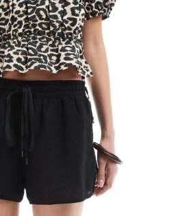 Monki Linen Shorts In Black Exclusive To ASOS For Women -Monki Shop 208162248 4