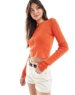 Monki Lightweight Fitted Jumper With Stitch Detail In Red For Women -Monki Shop 208162250 1 red 1