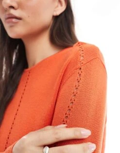 Monki Lightweight Fitted Jumper With Stitch Detail In Red For Women -Monki Shop 208162250 3