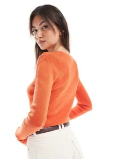 Monki Lightweight Fitted Jumper With Stitch Detail In Red For Women -Monki Shop 208162250 4