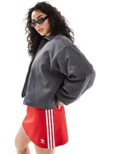 Monki Lightly Padded Bomber Jacket In Grey Pinstripe For Women -Monki Shop 208162393 1 grey 1