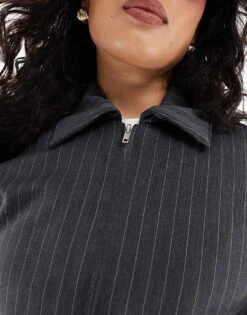 Monki Lightly Padded Bomber Jacket In Grey Pinstripe For Women -Monki Shop 208162393 4