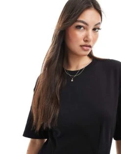 Monki T-shirt Dress With Cinched Waist In Black For Women -Monki Shop 208162445 3