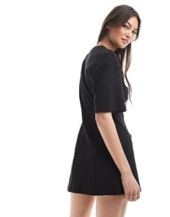 Monki T-shirt Dress With Cinched Waist In Black For Women -Monki Shop 208162445 4