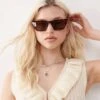 Monki Oversized Cat Eye Sunglasses In Brown Tortoise For Women