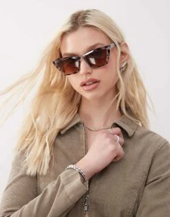 Monki Oversized Cat Eye Sunglasses In Silver For Women