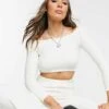 Monki Fia Fluffy Knitted Co-ord Cropped Top In White - WHITE For Women -Monki Shop 22859772 1 white