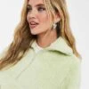 Monki Amalia Fleece Sweatshirt With Zip Funnel Neck In Sage Green - MGREEN For Women -Monki Shop 23047201 1 green
