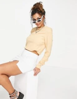 Monki Elli Cotton Sweatshirt With Shoulder Pads In Orange - ORANGE For Women