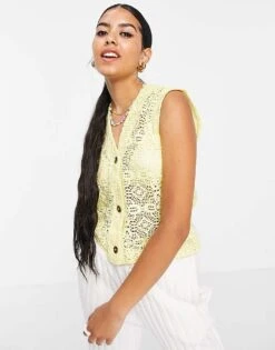 Monki Maja Knitted Vest In Yellow For Women