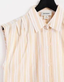 Monki Jessie Cotton Sleeveless Shirt Co-ord In Peach Stripe - ORANGE For Women -Monki Shop 23754862 3