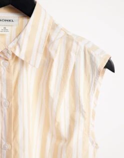 Monki Jessie Cotton Sleeveless Shirt Co-ord In Peach Stripe - ORANGE For Women -Monki Shop 23754862 4