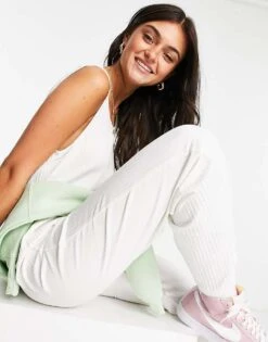 Monki Sara Ribbed Jersey Cami Jumpsuit In Off White For Women -Monki Shop 23978818 3