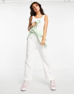 Monki Sara Ribbed Jersey Cami Jumpsuit In Off White For Women -Monki Shop 23978818 4