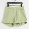 Monki Tallie Cotton Denim Shorts In Khaki - MGREEN For Women -Monki Shop 24062024 1 khaki
